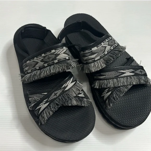 Free People x Teva Ceres Flatform Fringe Stappy Sandal Black boho size 9 - Picture 2 of 10